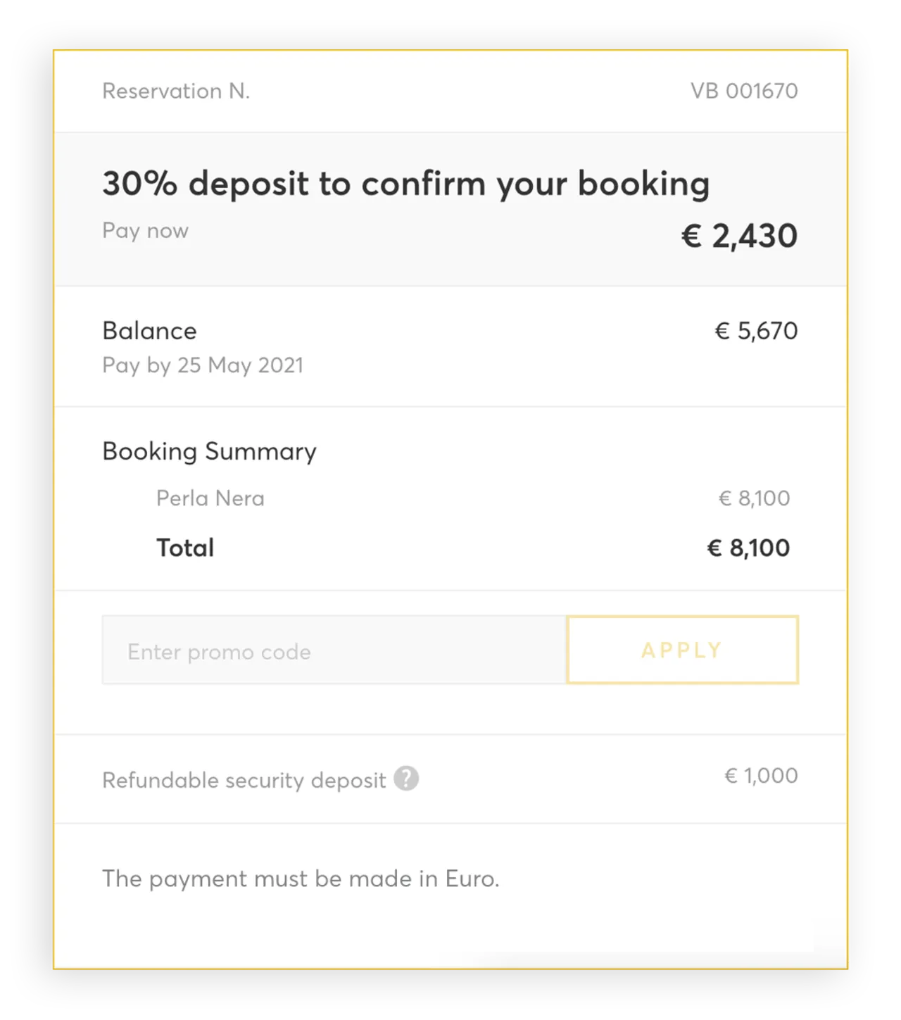 deposit policy villa